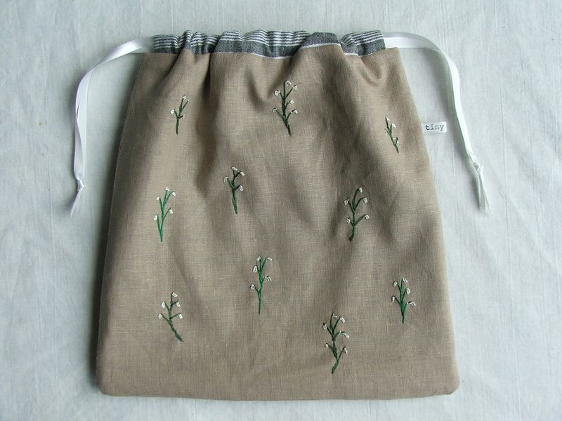 Lily of the valley embroidered project bag